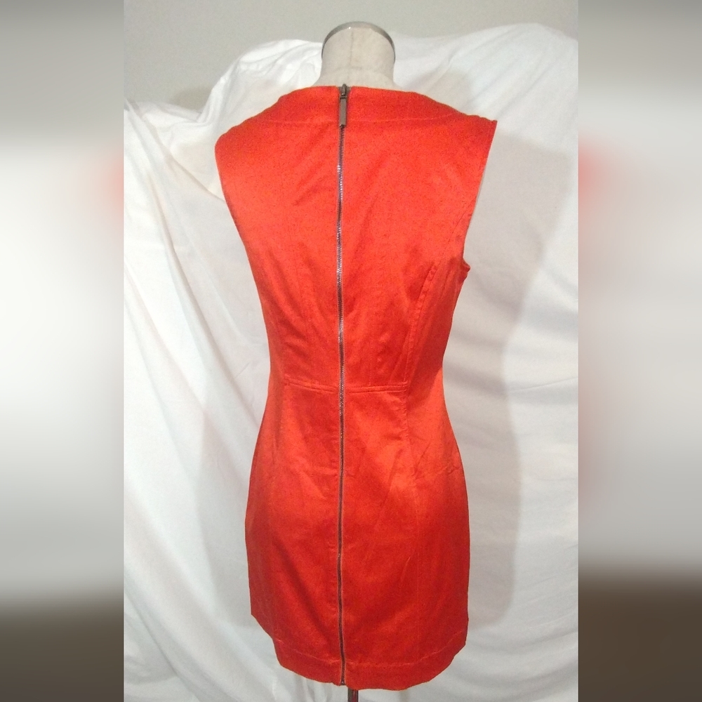 Calvin Klein TAG Satin Dress, Sleeveless SHIFT, ZipUp, Orange, Stretchy, 4 - Picture 4 of 14